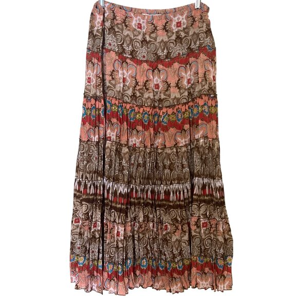A Bohemian Pleated Maxi Skirt L Boho Lagenlook Festival Hippie Multicolor - Picture 1 of 8